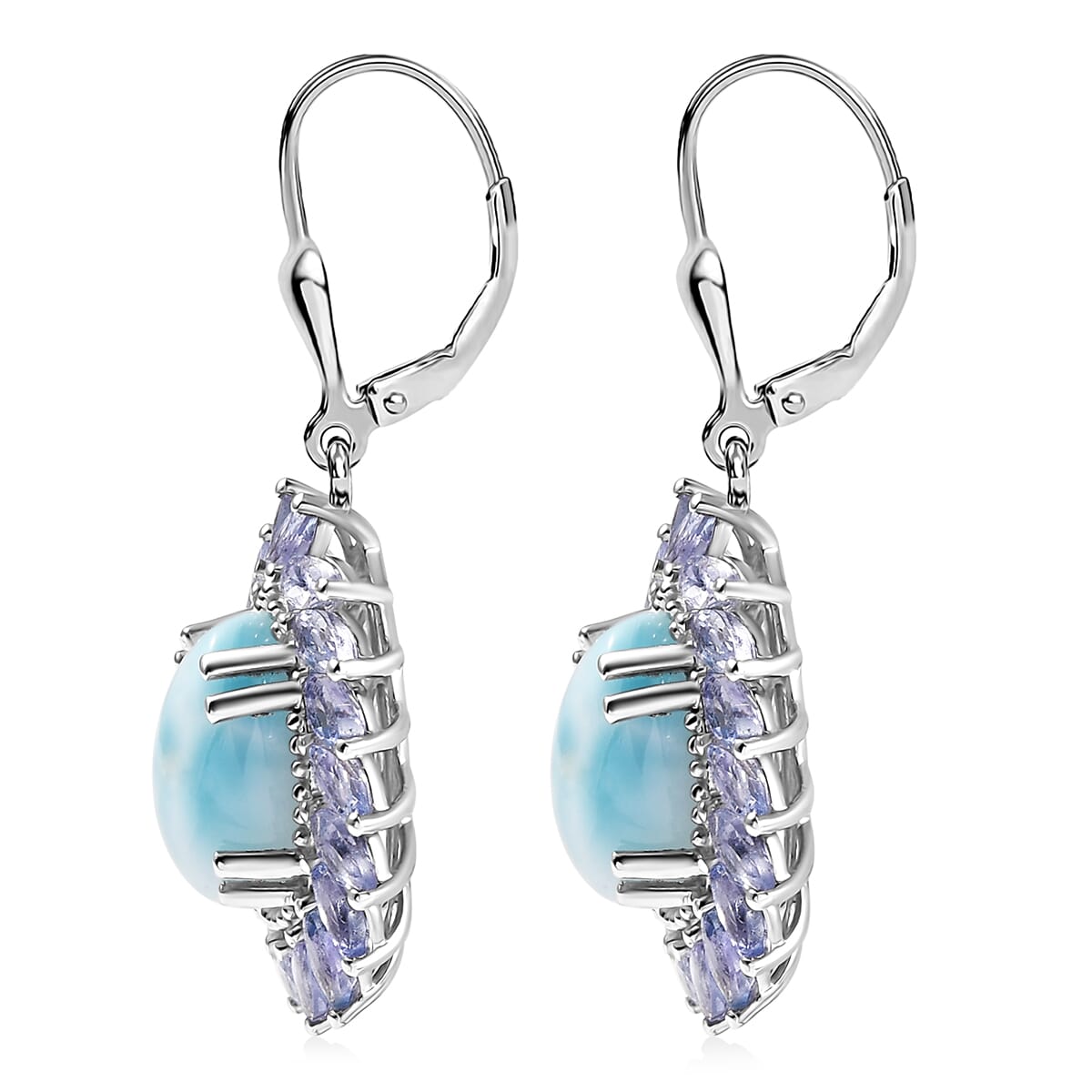 D'Joy Larimar and Tanzanite 9.90 ctw Ocean Waves Earrings in Rhodium Over Sterling Silver image number 3