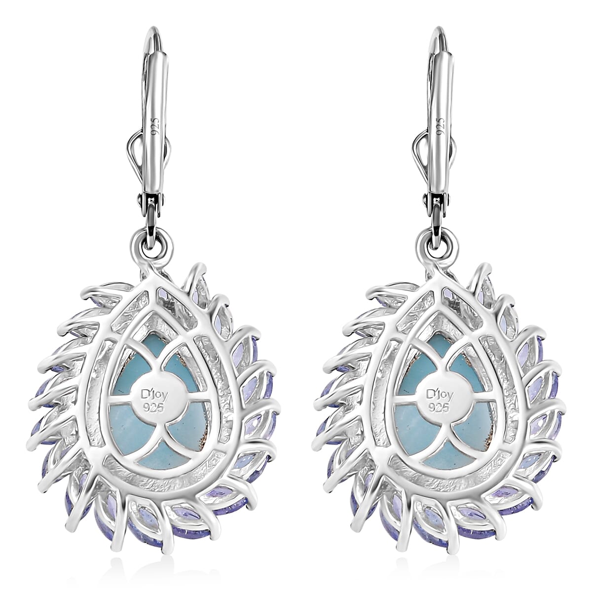 D'Joy Larimar and Tanzanite 9.90 ctw Ocean Waves Earrings in Rhodium Over Sterling Silver image number 4