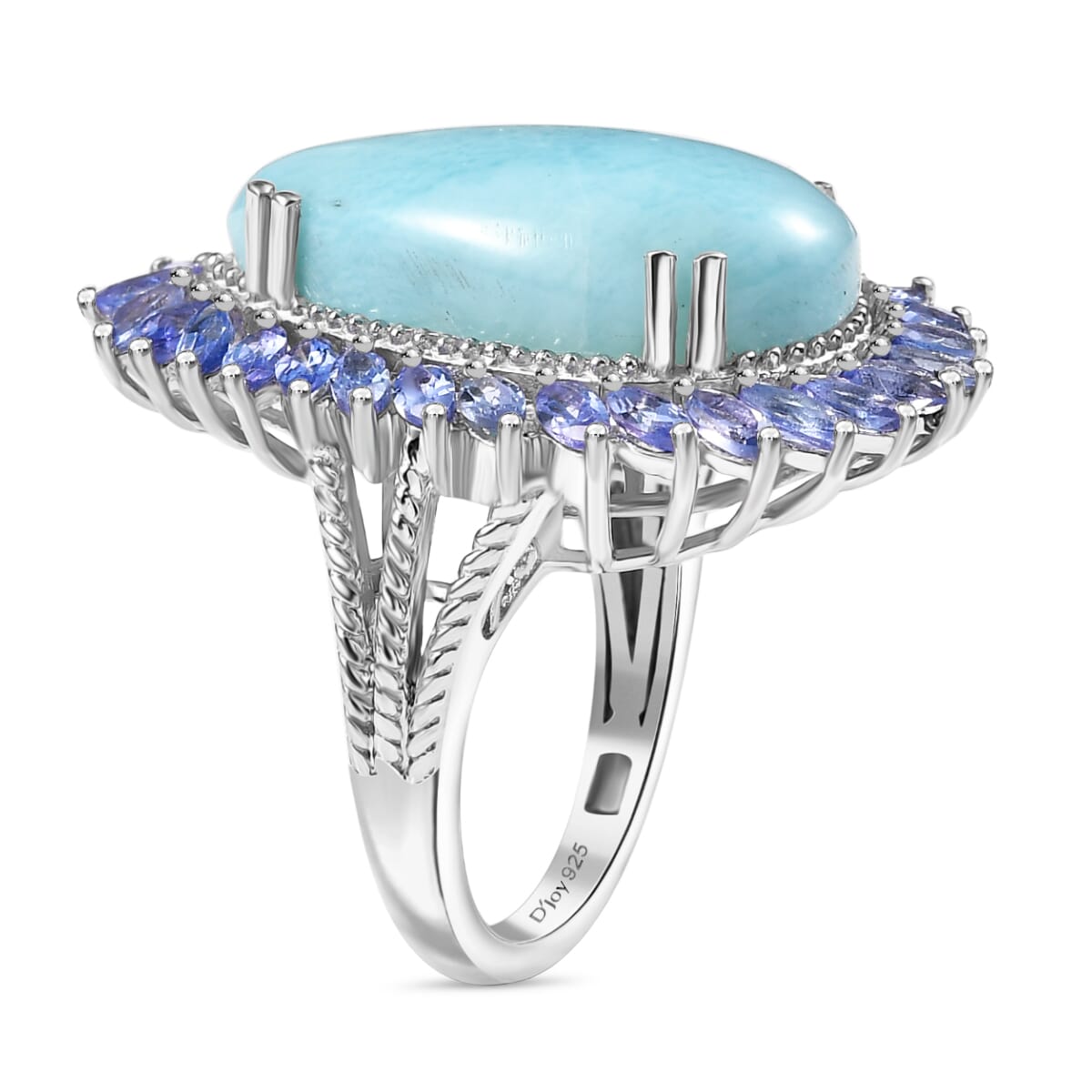 D'Joy Larimar and Tanzanite 17.00 ctw Ocean Waves Ring in Rhodium Over Sterling Silver (Size 10.0) image number 3