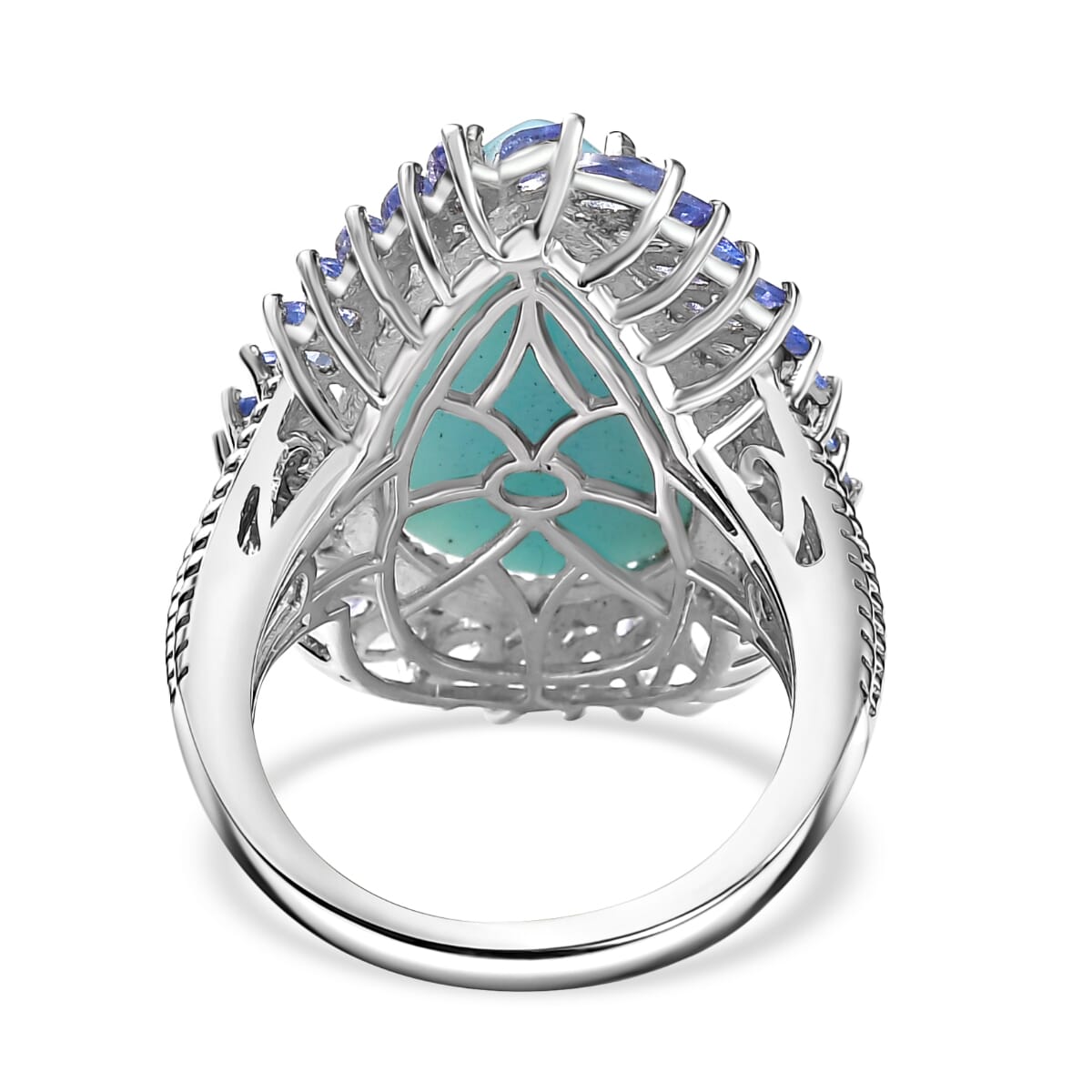 D'Joy Larimar and Tanzanite 17.00 ctw Ocean Waves Ring in Rhodium Over Sterling Silver (Size 10.0) image number 4