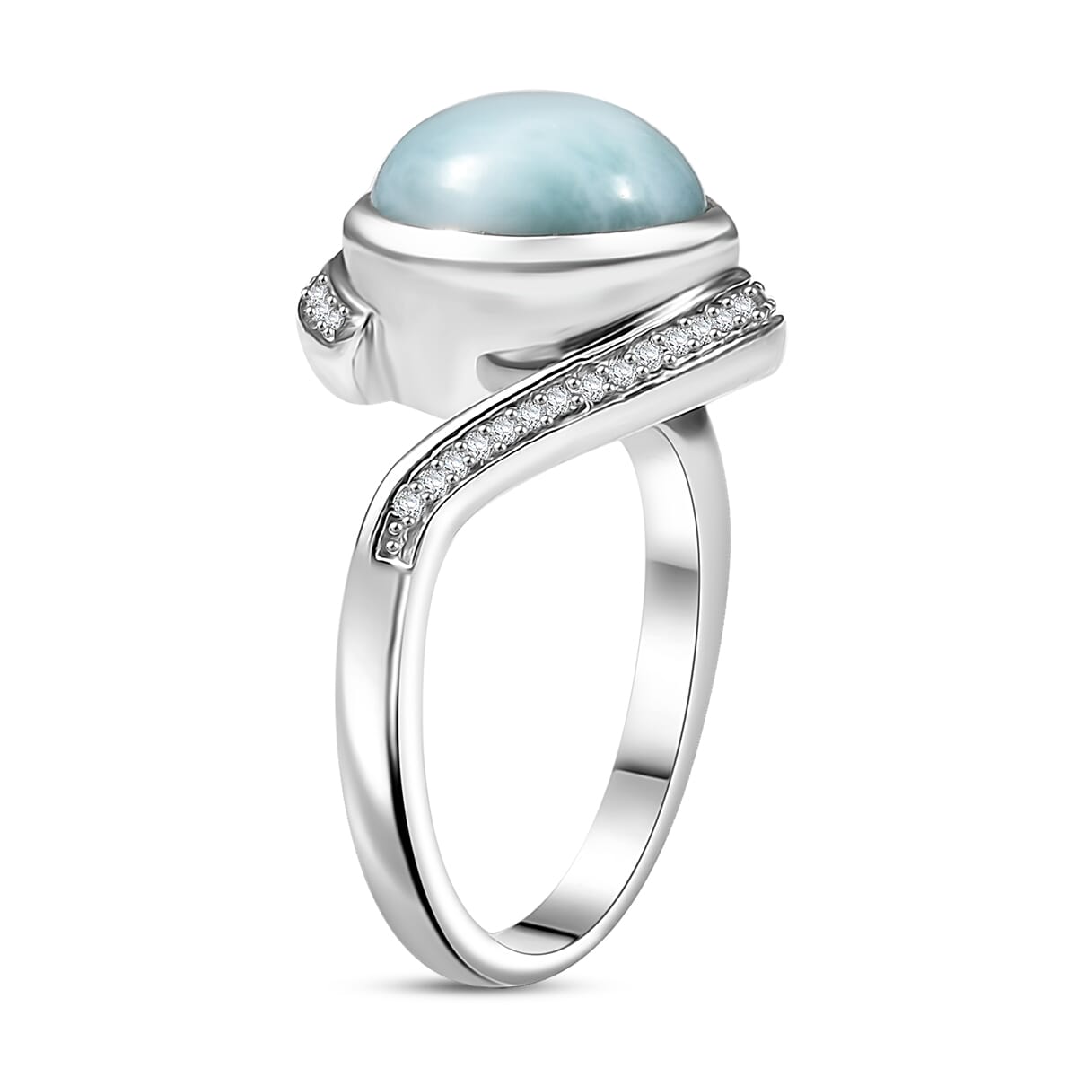 D'Joy Larimar and White Zircon 4.80 ctw Ocean Vortex Ring in Rhodium Over Sterling Silver (Size 10.0) image number 3