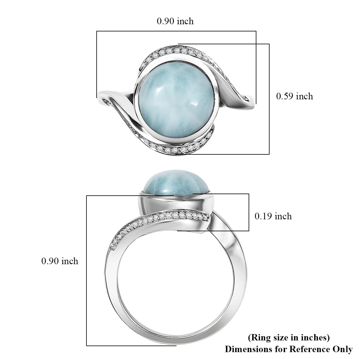 D'Joy Larimar and White Zircon 4.80 ctw Ocean Vortex Ring in Rhodium Over Sterling Silver (Size 10.0) image number 5