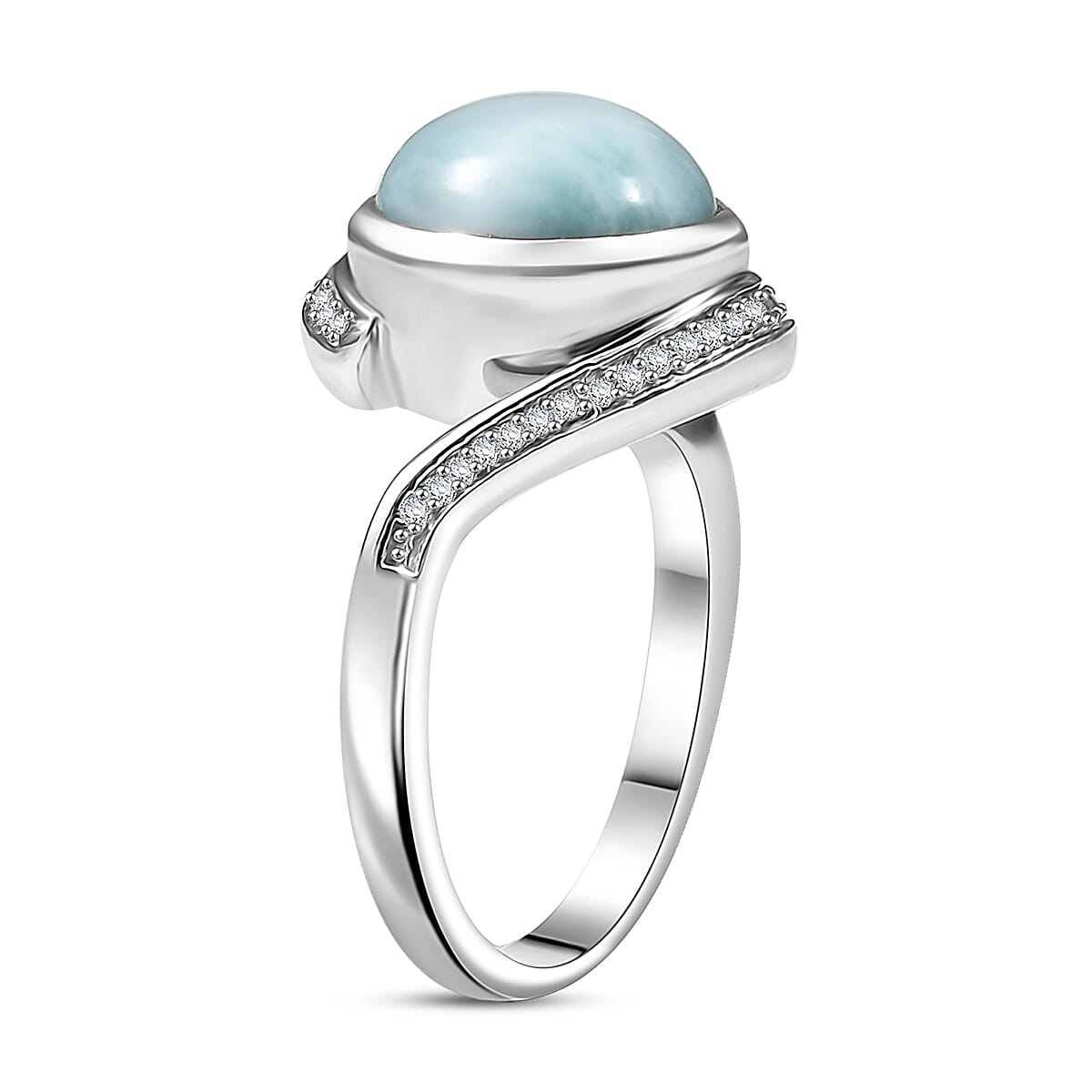 D'Joy Larimar and White Zircon 4.80 ctw Ocean Vortex Ring in Rhodium Over Sterling Silver (Size 8.0) image number 3