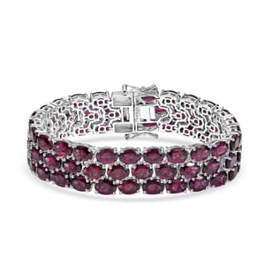 D'Joy Orissa Rhodolite Garnet 59.50 ctw Carpet Bracelet in Rhodium Over Sterling Silver (6.50 In)