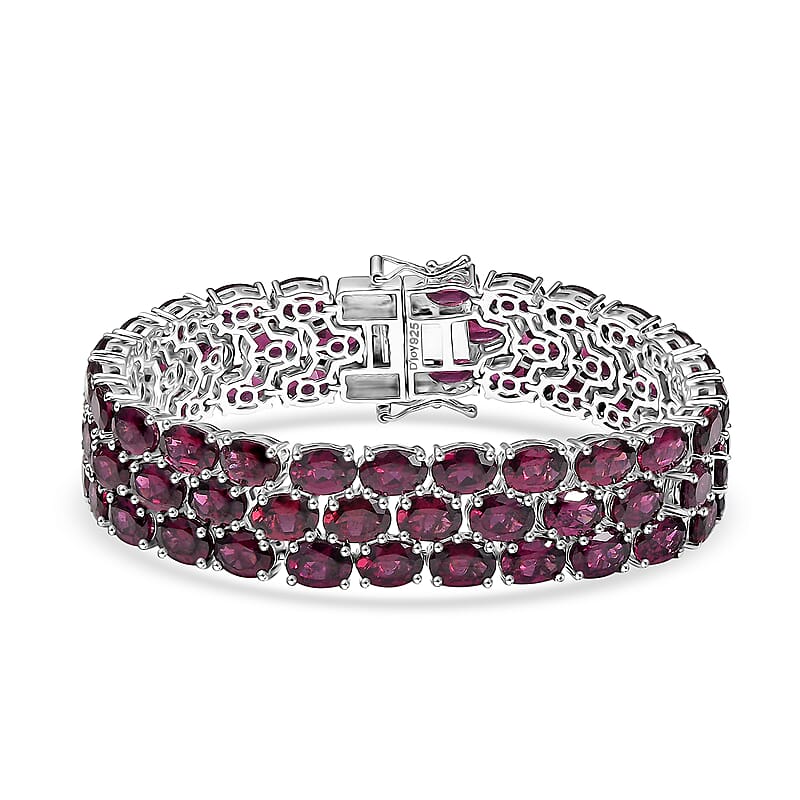 D'Joy Orissa Rhodolite Garnet 59.50 ctw Carpet Bracelet in Rhodium Over Sterling Silver (6.50 In)