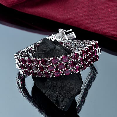 D'Joy Orissa Rhodolite Garnet 59.50 ctw Carpet Bracelet in Rhodium Over Sterling Silver (6.50 In)
