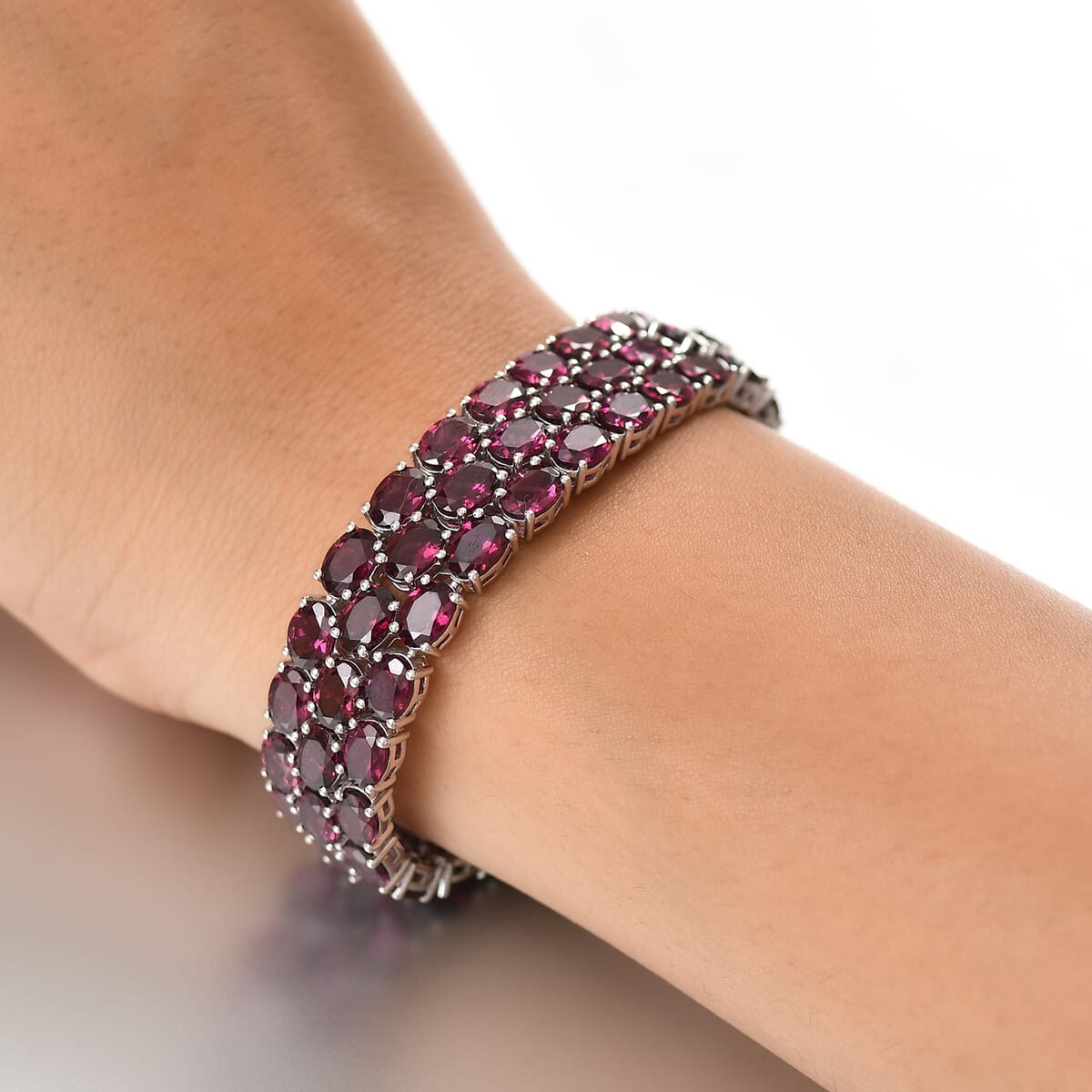 D'Joy Orissa Rhodolite Garnet 59.50 ctw Carpet Bracelet in Rhodium Over Sterling Silver (6.50 In) image number 2