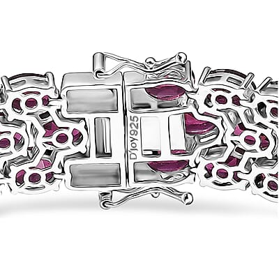 D'Joy Orissa Rhodolite Garnet 59.50 ctw Carpet Bracelet in Rhodium Over Sterling Silver (6.50 In)