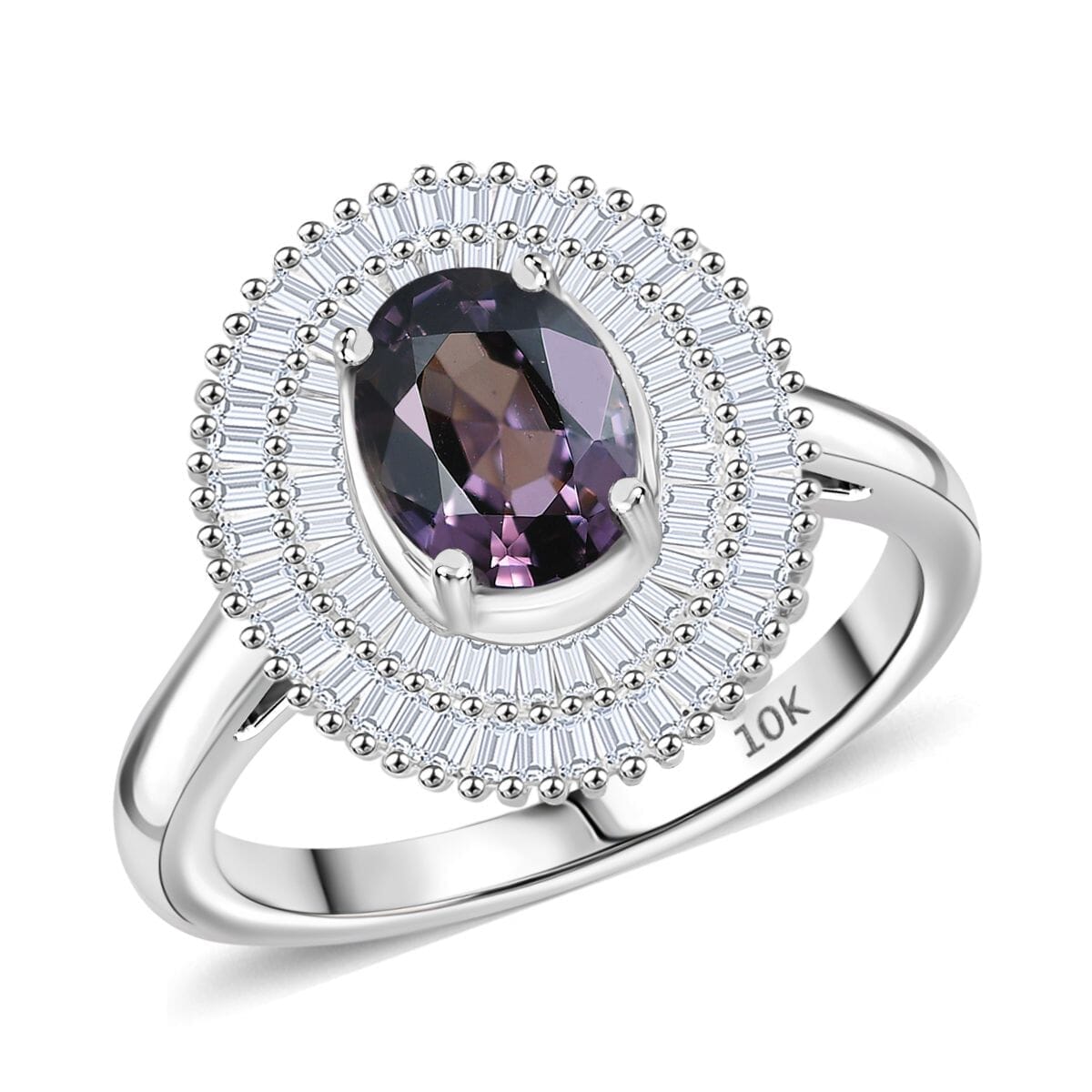 Luxoro Royal Lavender Spinel and I2 Diamond 2.20 ctw Classic Double Halo Ring in 10K White Gold (Size 10.0)  image number 0