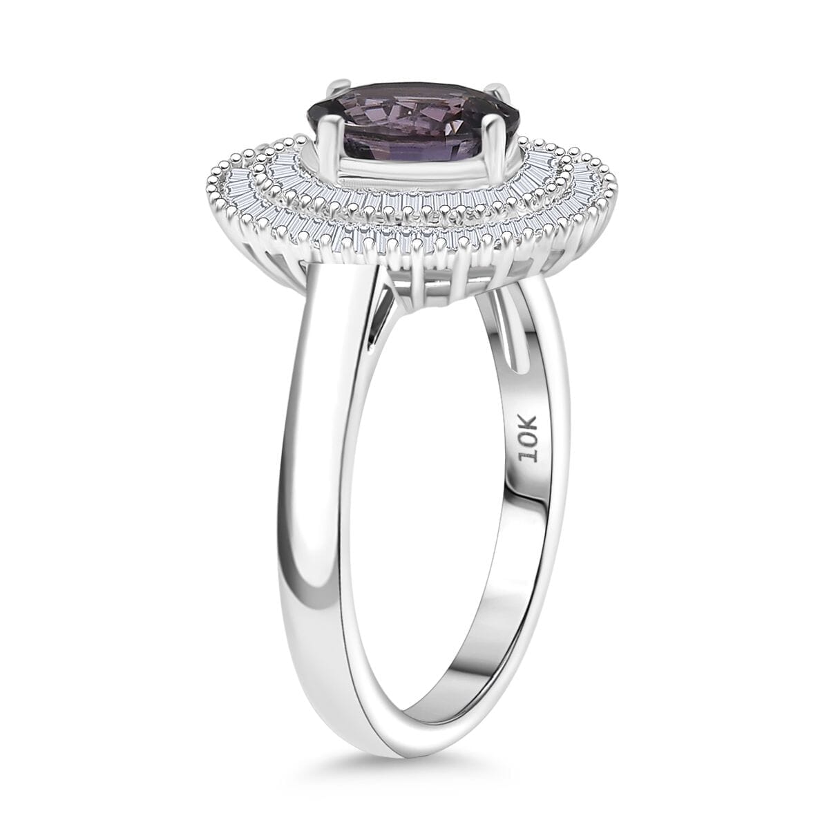 Luxoro Royal Lavender Spinel and I2 Diamond 2.20 ctw Classic Double Halo Ring in 10K White Gold (Size 10.0)  image number 3