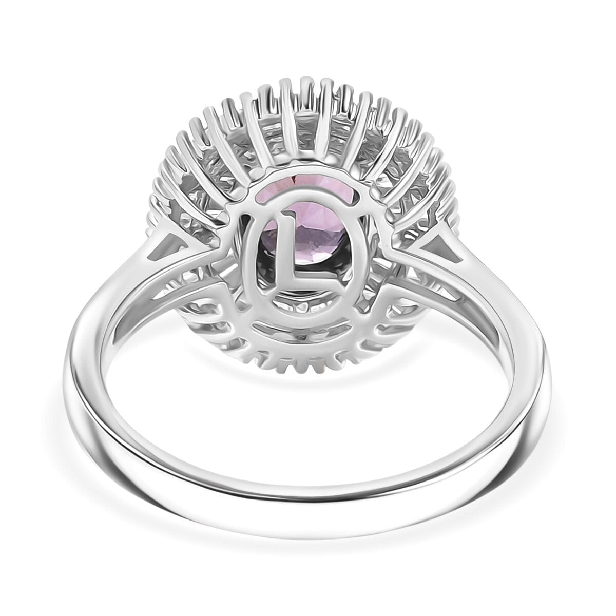 Luxoro Royal Lavender Spinel and I2 Diamond 2.20 ctw Classic Double Halo Ring in 10K White Gold (Size 10.0)  image number 4