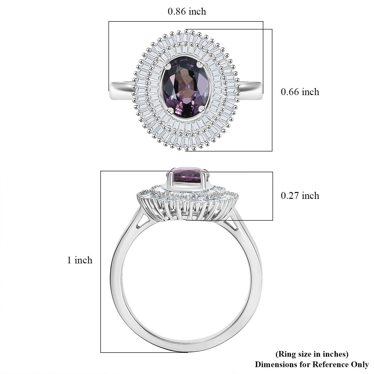 Luxoro Royal Lavender Spinel and I2 Diamond 2.20 ctw Classic Double Halo Ring in 10K White Gold (Size 10.0)  image number 5