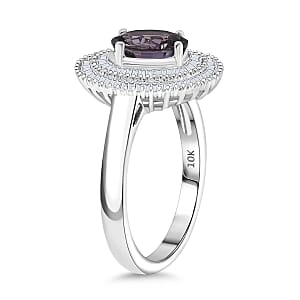 Epic Deal Luxoro 10K White Gold Premium Lavender Spinel, Diamond (I2) (0.70 cts) Classic Double Halo Ring (Size 11.0) 2.20 ctw