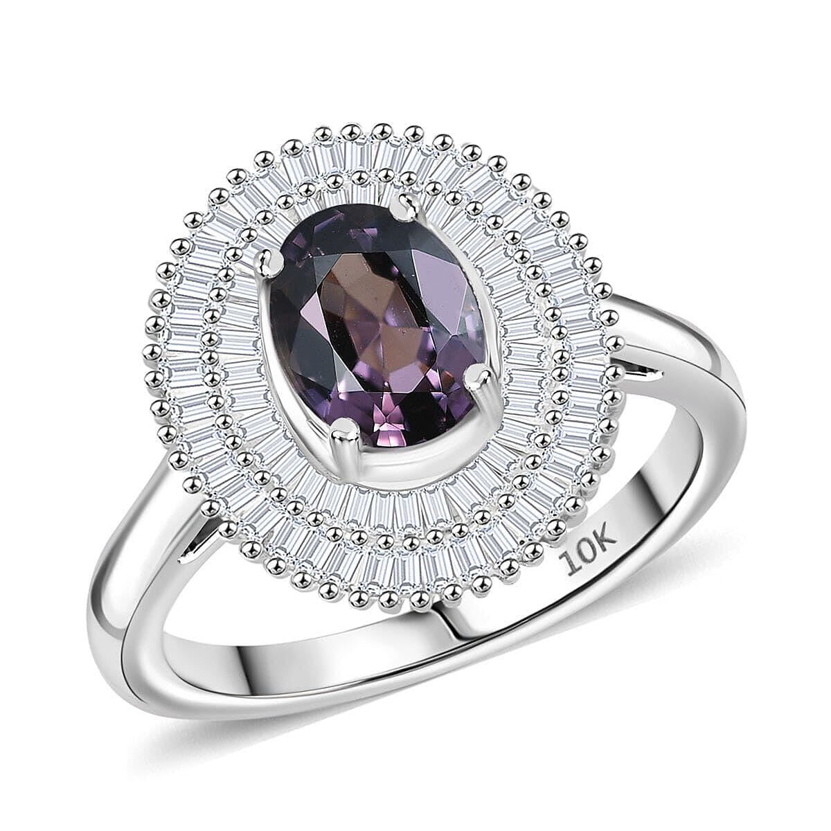 Epic Deal Luxoro 10K White Gold Premium Lavender Spinel, Diamond (I2) (0.70 cts) Classic Double Halo Ring (Size 12.0) 2.20 ctw image number 0