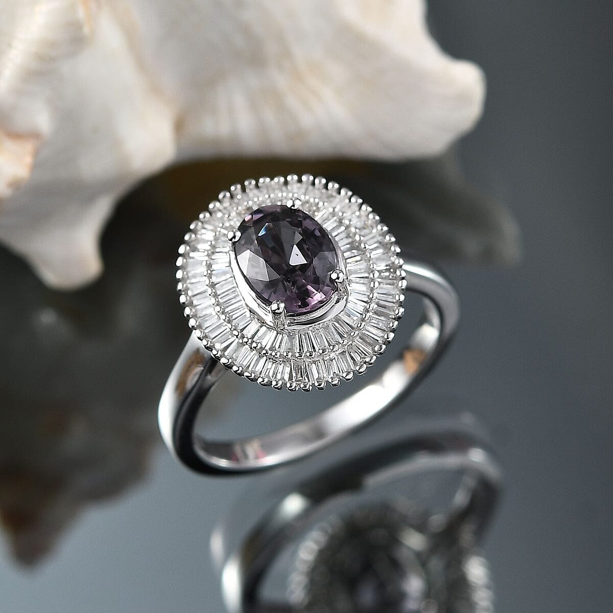 Epic Deal Luxoro 10K White Gold Premium Lavender Spinel, Diamond (I2) (0.70 cts) Classic Double Halo Ring (Size 12.0) 2.20 ctw image number 1