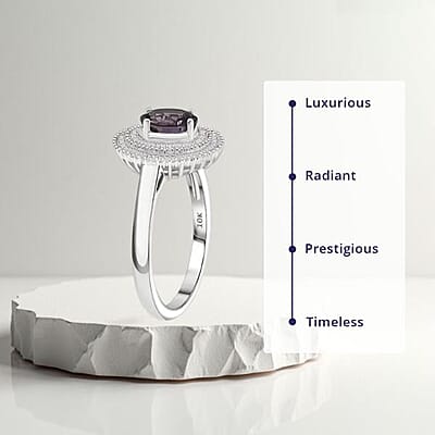 Epic Deal Luxoro 10K White Gold Premium Lavender Spinel, Diamond (I2) (0.70 cts) Classic Double Halo Ring (Size 12.0) 2.20 ctw