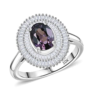 Epic Deal Luxoro 10K White Gold Premium Lavender Spinel, Diamond (I2) (0.70 cts) Classic Double Halo Ring (Size 5.5) 2.20 ctw