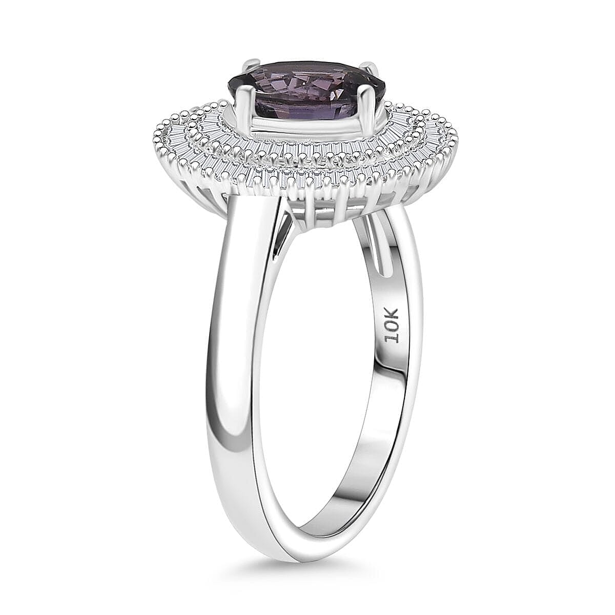 Epic Deal Luxoro 10K White Gold Premium Lavender Spinel, Diamond (I2) (0.70 cts) Classic Double Halo Ring (Size 5.5) 2.20 ctw image number 3