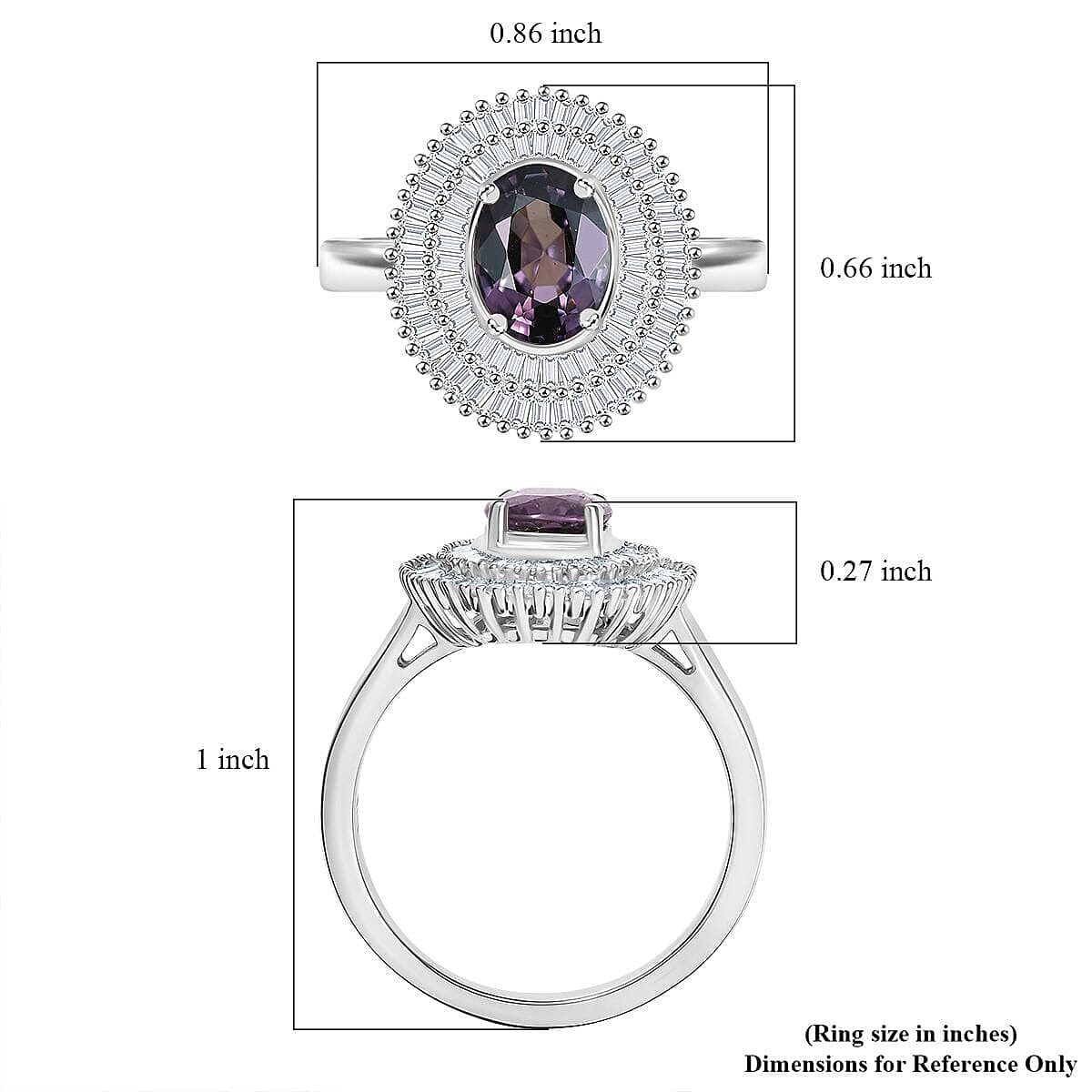 Epic Deal Luxoro 10K White Gold Premium Lavender Spinel, Diamond (I2) (0.70 cts) Classic Double Halo Ring (Size 6.5) 2.20 ctw image number 5