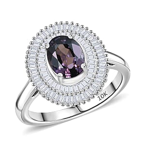 Luxoro Royal Lavender Spinel and I2 Diamond 2.20 ctw Classic Double Halo Ring in 10K White Gold (Size 9.0) 