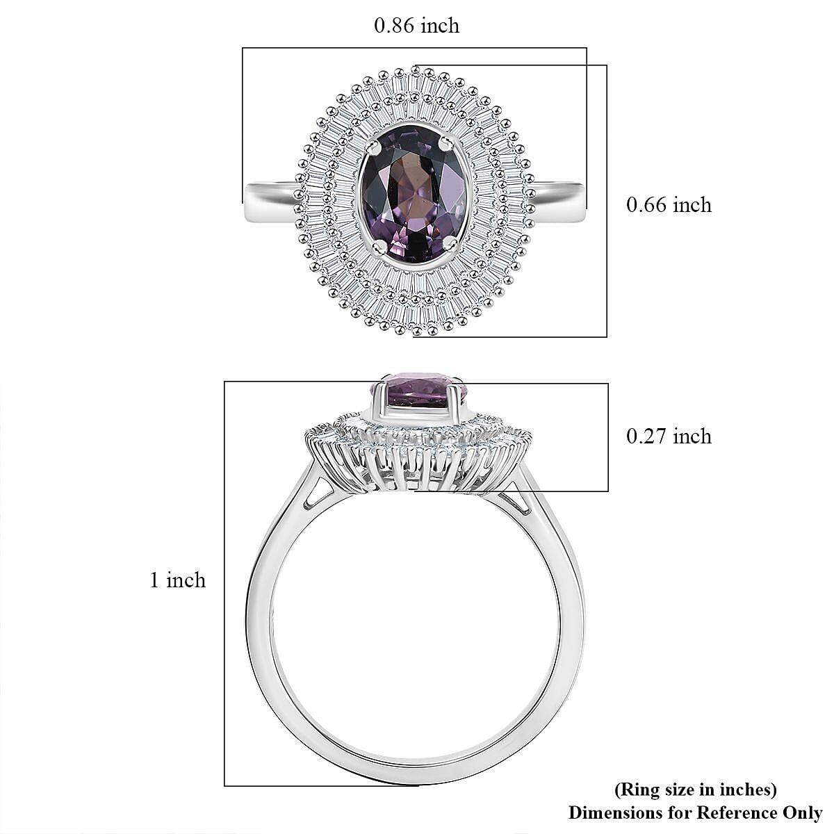 Luxoro Royal Lavender Spinel and I2 Diamond 2.20 ctw Classic Double Halo Ring in 10K White Gold (Size 9.0)  image number 5