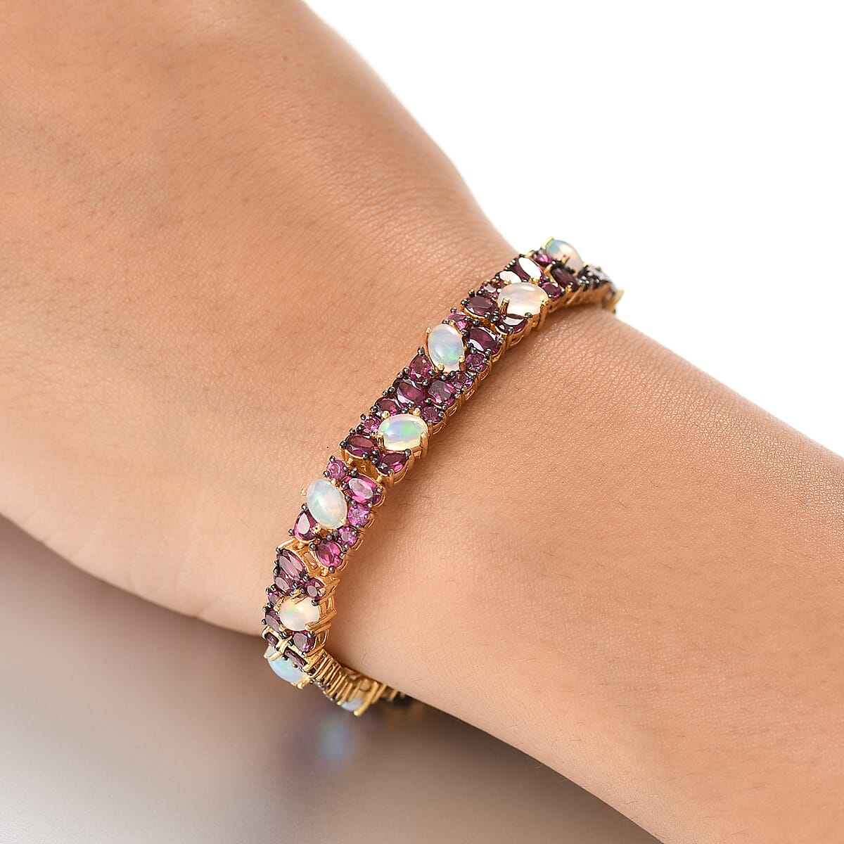 D'Joy Orissa Rhodolite Garnet and Ethiopian Welo Opal 21.50 ctw Mystic Romance Bracelet in 18K Vermeil Yellow Gold Over Sterling Silver (7.25 In) image number 2
