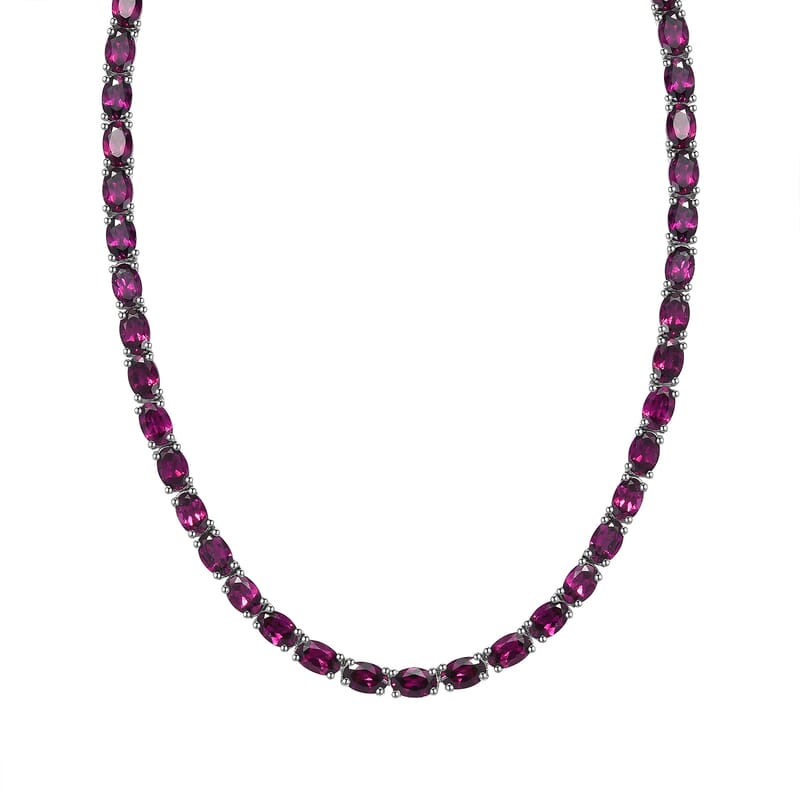 D'Joy Orissa Rhodolite Garnet 39.0 ctw Tennis Necklace in Rhodium Over Sterling Silver 18 Inches 