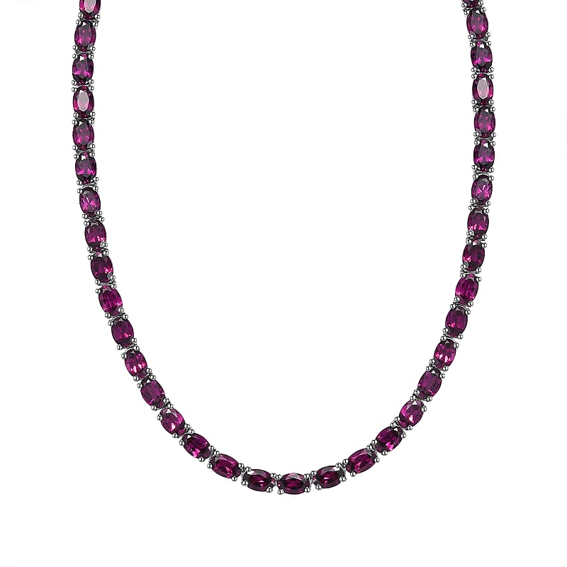 D'Joy Orissa Rhodolite Garnet 39.0 ctw Tennis Necklace in Rhodium Over Sterling Silver 18 Inches 