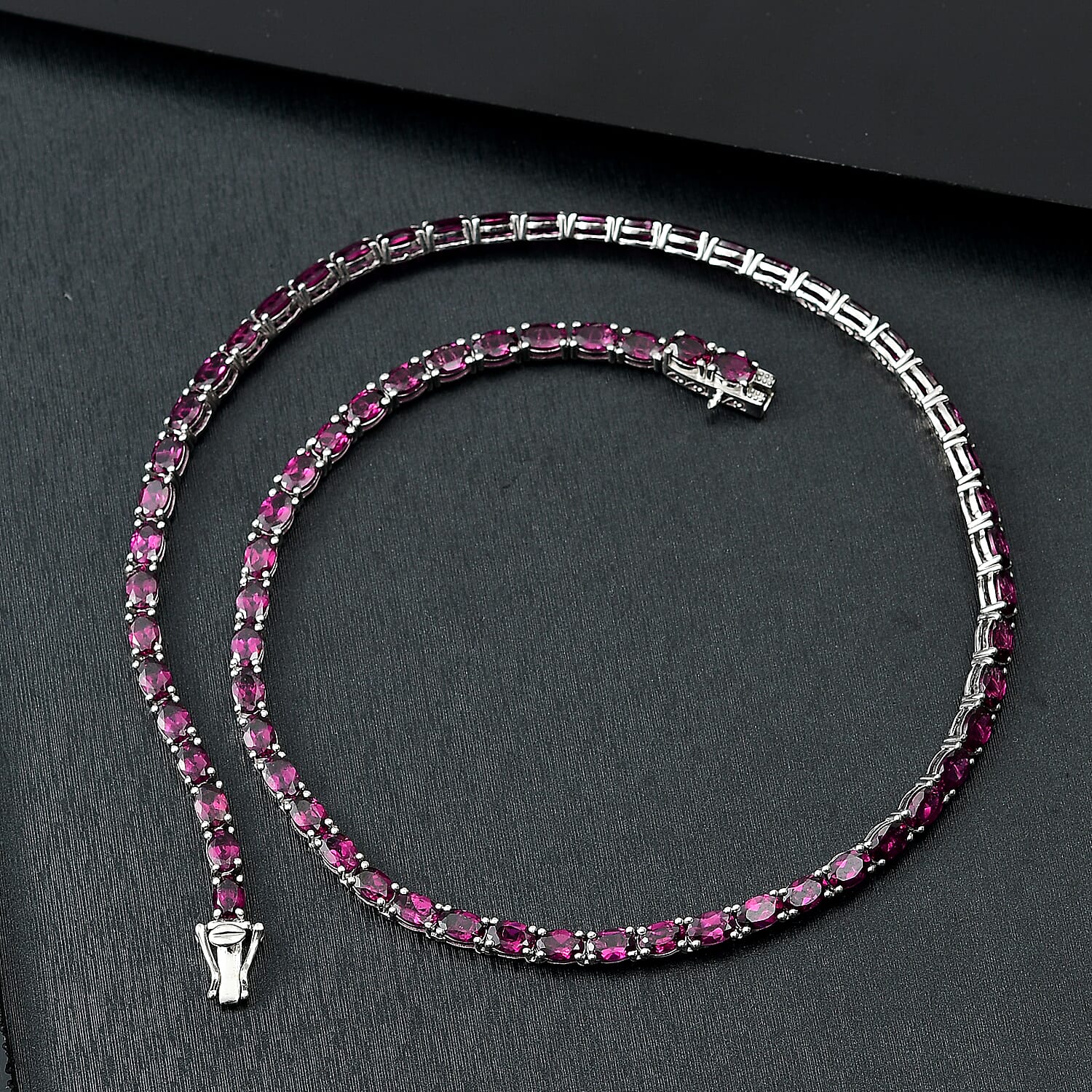 D'Joy Orissa Rhodolite Garnet 39.0 ctw Tennis Necklace in Rhodium Over Sterling Silver 18 Inches 