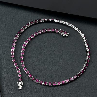 D'Joy Orissa Rhodolite Garnet 39.0 ctw Tennis Necklace in Rhodium Over Sterling Silver 18 Inches 