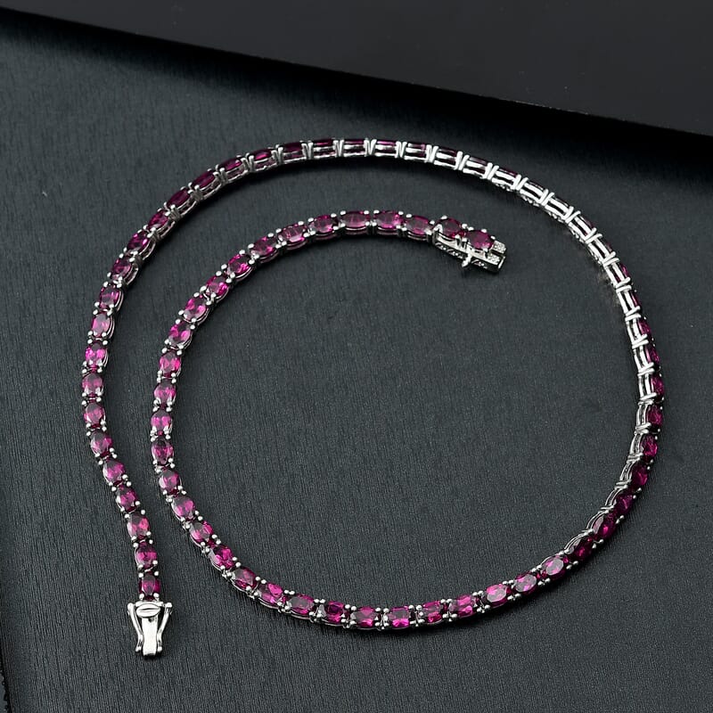 D'Joy Orissa Rhodolite Garnet 39.0 ctw Tennis Necklace in Rhodium Over Sterling Silver 18 Inches 
