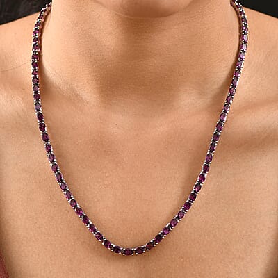 D'Joy Orissa Rhodolite Garnet 39.0 ctw Tennis Necklace in Rhodium Over Sterling Silver 18 Inches 