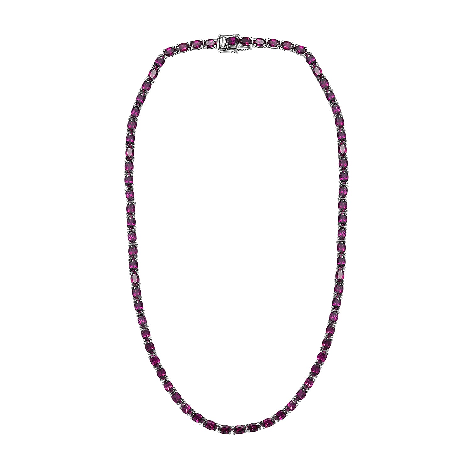 D'Joy Orissa Rhodolite Garnet 39.0 ctw Tennis Necklace in Rhodium Over Sterling Silver 18 Inches 