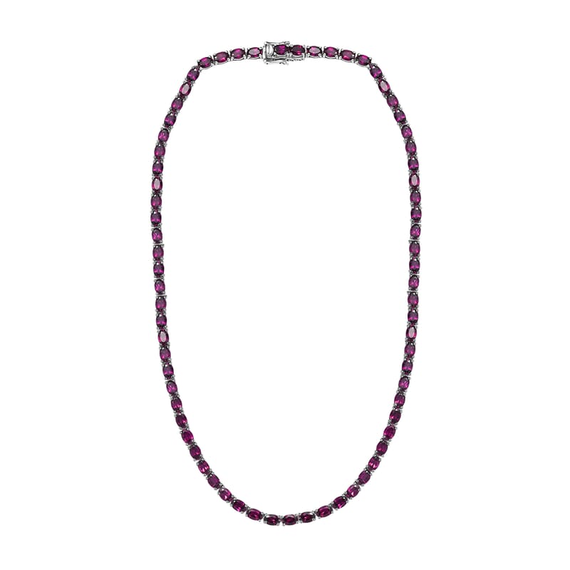 D'Joy Orissa Rhodolite Garnet 39.0 ctw Tennis Necklace in Rhodium Over Sterling Silver 18 Inches 