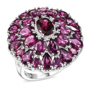 D'Joy Orissa Rhodolite Garnet 12.90 ctw Dahlia Flower Ring in Rhodium Over Sterling Silver (Size 10.0)