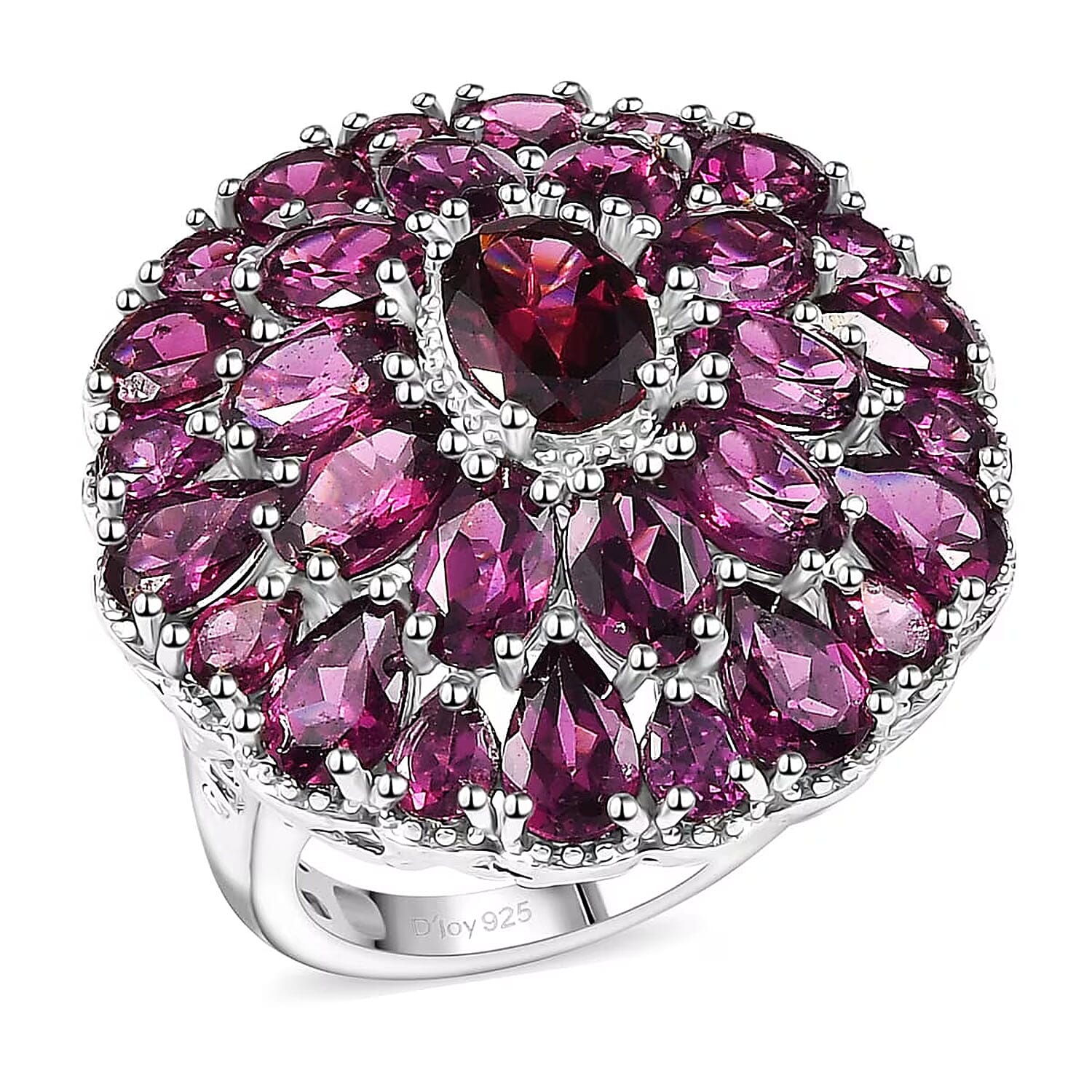 Orissa Rhodolite Garnet Ring in Rhodium Over Sterling Silver (Size 5.0) 12.90 ctw