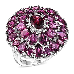 D'Joy Orissa Rhodolite Garnet 12.90 ctw Dahlia Flower Ring in Rhodium Over Sterling Silver (Size 6.0)