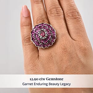 D'Joy Orissa Rhodolite Garnet 12.90 ctw Dahlia Flower Ring in Rhodium Over Sterling Silver (Size 6.0)