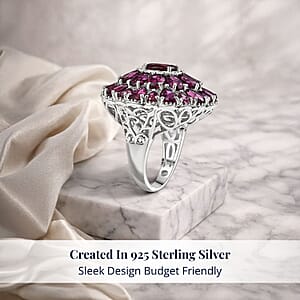 D'Joy Orissa Rhodolite Garnet 12.90 ctw Dahlia Flower Ring in Rhodium Over Sterling Silver (Size 6.0)
