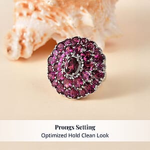 D'Joy Orissa Rhodolite Garnet 12.90 ctw Dahlia Flower Ring in Rhodium Over Sterling Silver (Size 6.0)