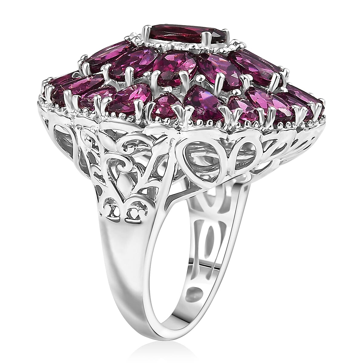 D'Joy Orissa Rhodolite Garnet 12.90 ctw Dahlia Flower Ring in Rhodium Over Sterling Silver (Size 7.0) image number 3