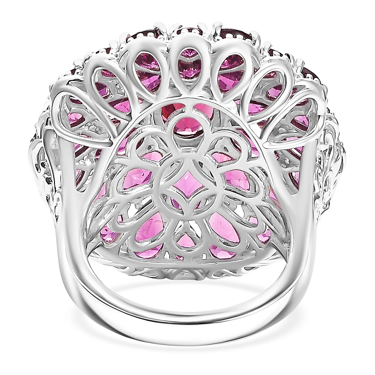 D'Joy Orissa Rhodolite Garnet 12.90 ctw Dahlia Flower Ring in Rhodium Over Sterling Silver (Size 7.0) image number 4