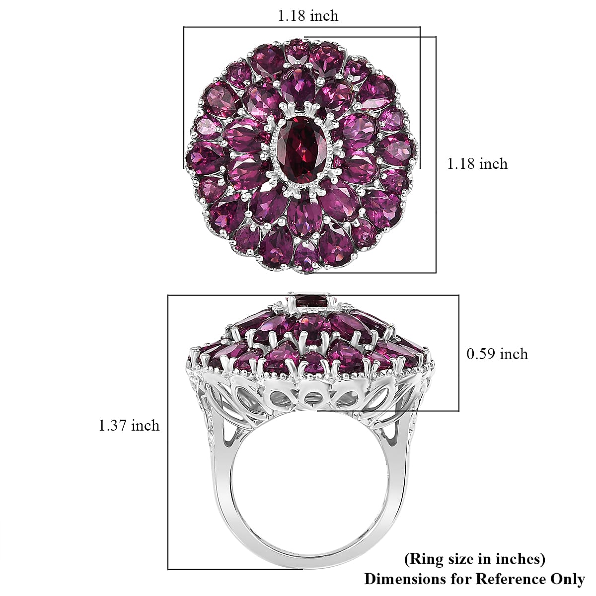 D'Joy Orissa Rhodolite Garnet 12.90 ctw Dahlia Flower Ring in Rhodium Over Sterling Silver (Size 7.0) image number 5