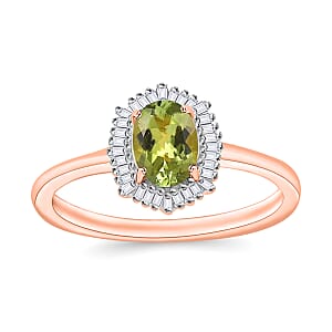 Natural Calabar Green Tourmaline and Diamond 1.19 ctw Ring in 18K Vermeil Rose Gold Over Sterling Silver (Size  10.0)