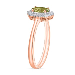Natural Calabar&nbsp;Green Tourmaline and Diamond 1.19 ctw Ring in 18K Vermeil Rose Gold Over Sterling Silver (Size  10.0) (Del. in 10-12 Days)