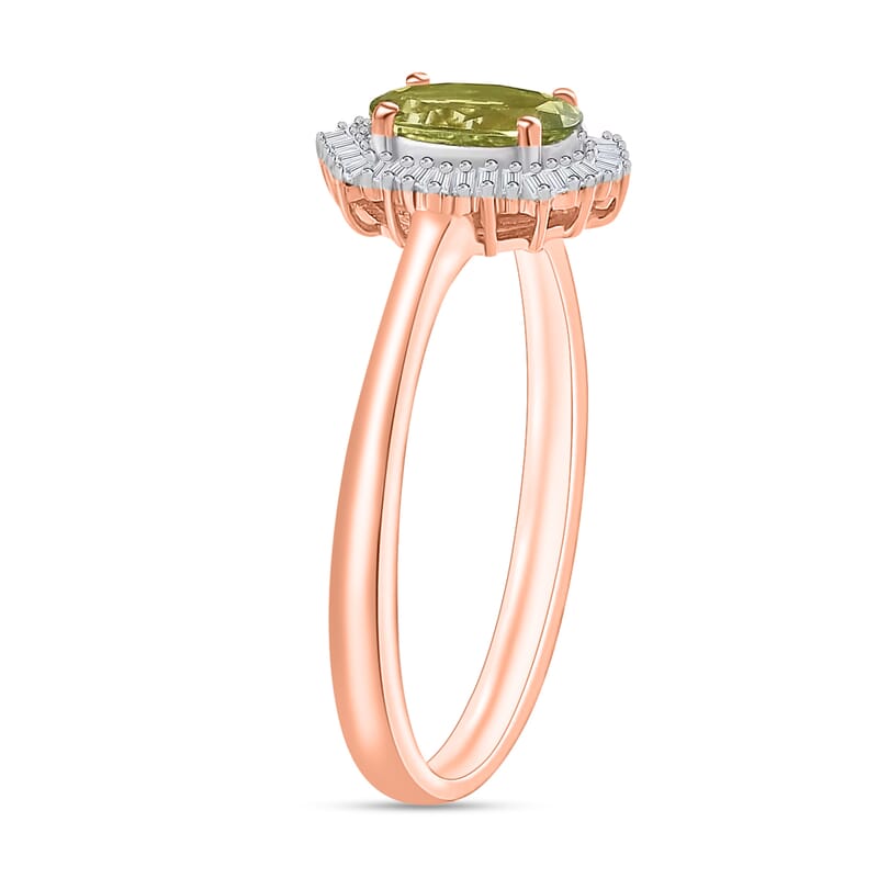 Natural Calabar Green Tourmaline and Diamond 1.19 ctw Ring in 18K Vermeil Rose Gold Over Sterling Silver (Size  10.0)