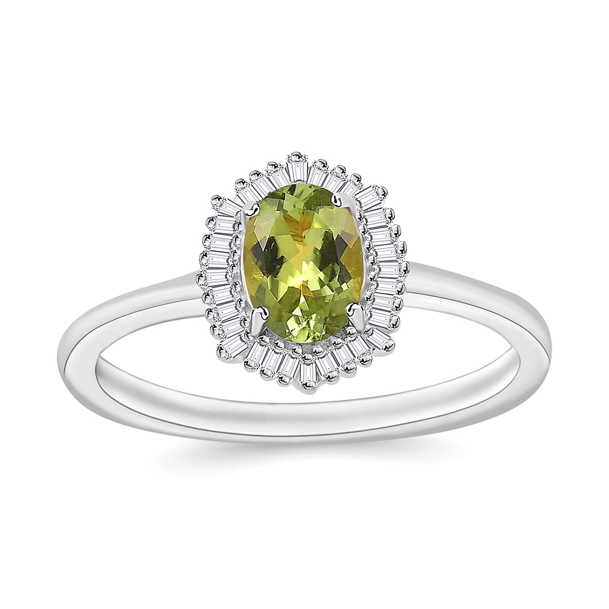 Natural Calabar Green Tourmaline and Diamond 1.19 ctw Ring in Rhodium Over Sterling Silver (Size  10.0)