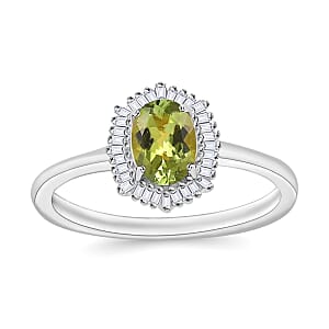 Natural Calabar Green Tourmaline and Diamond 1.19 ctw Ring in Rhodium Over Sterling Silver (Size  10.0) (Del. in 10-12 Days)