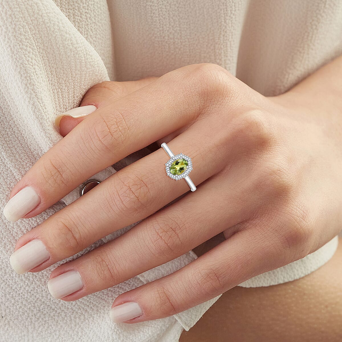 Natural Calabar Green Tourmaline and Diamond 1.19 ctw Ring in Rhodium Over Sterling Silver (Size  10.0) (Del. in 10-12 Days) image number 1