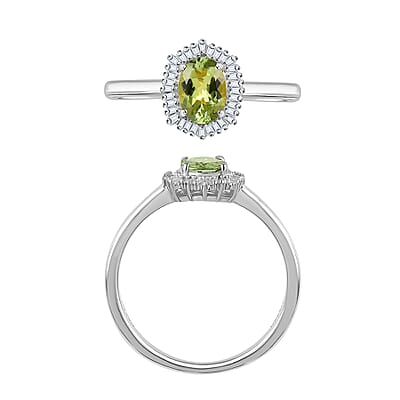 Natural Calabar Green Tourmaline and Diamond 1.19 ctw Ring in Rhodium Over Sterling Silver (Size  10.0)